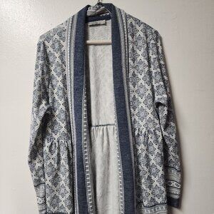 Dalia XL periwinkle blue white print open front cardigan EUC